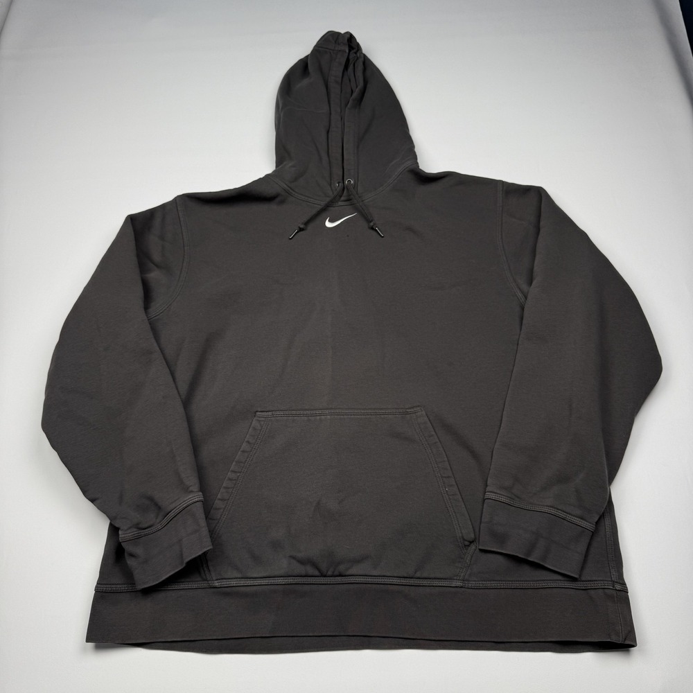 Y2K Nike Hoodie Mens XL Gray Pullover Fleece Sweatshirt Center Swoosh Logo